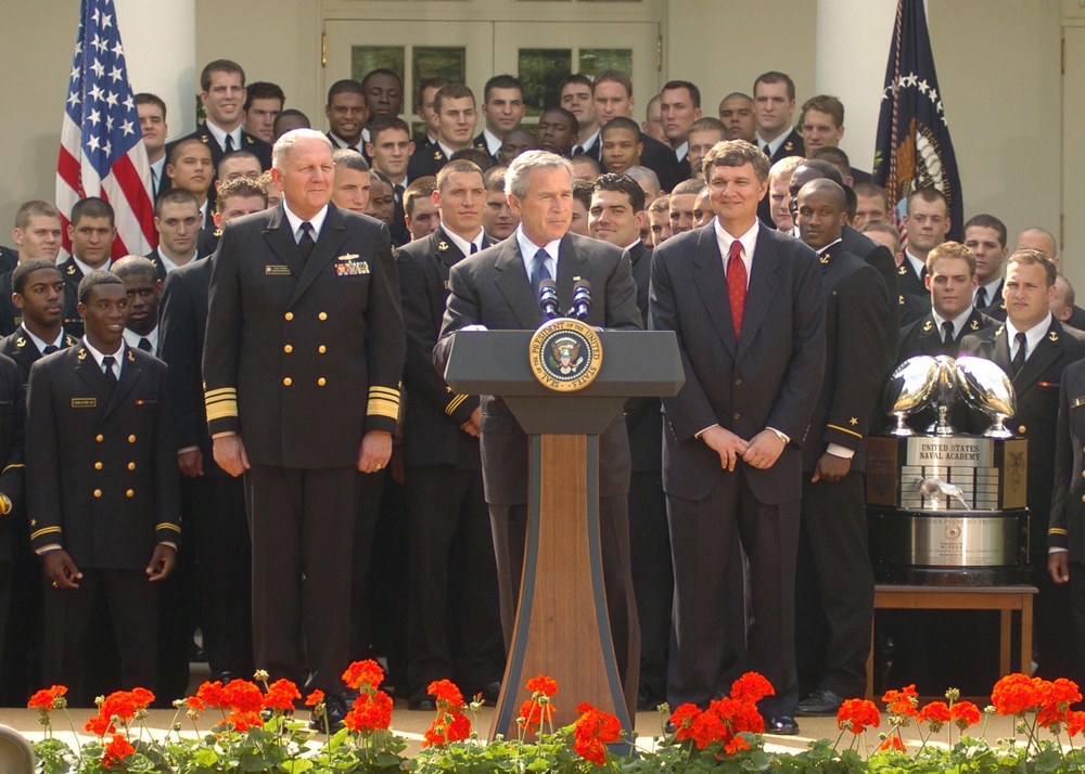 President George W. Bush delivers his remarks during the presentation of the Commander-In-Chief's Trophy.