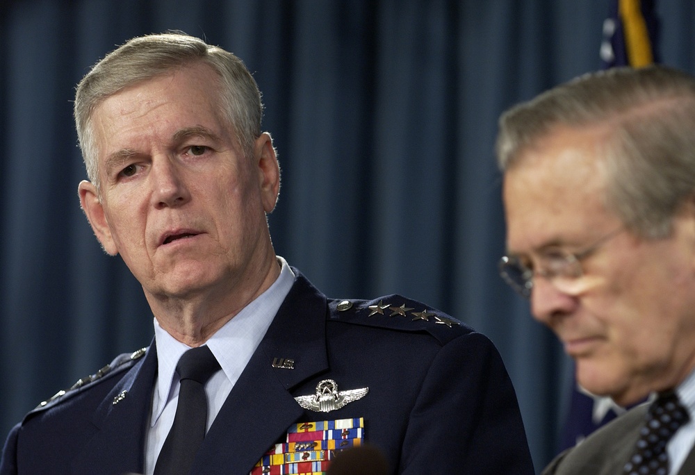 Gen. Richard B. Myers answers a reporter's question.