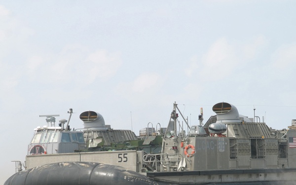 A U.S. Navy Landing Craft Air-Cushioned transports Marines.