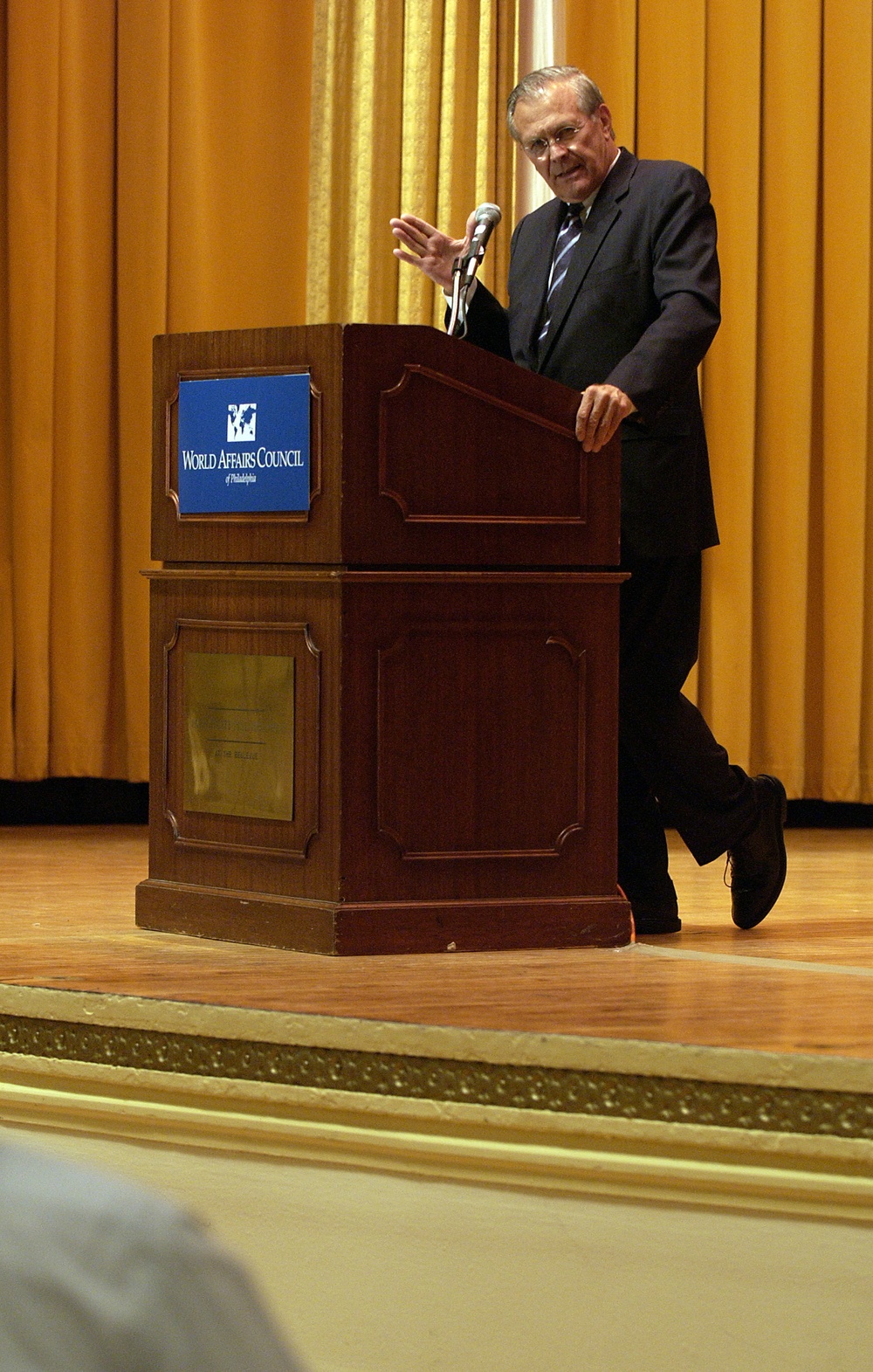 Secretary of Defense Donald H. Rumsfeld speaks at the World Affairs Council luncheon.