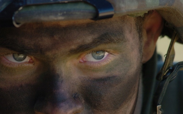 U.S. Army Pfc. Justin Drake maintains a defensive position.