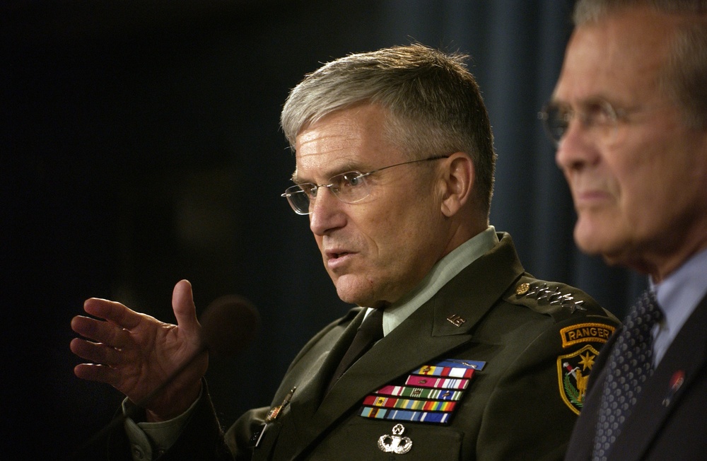 Gen. George W. Casey Jr. gives an opening statement during a press conference.