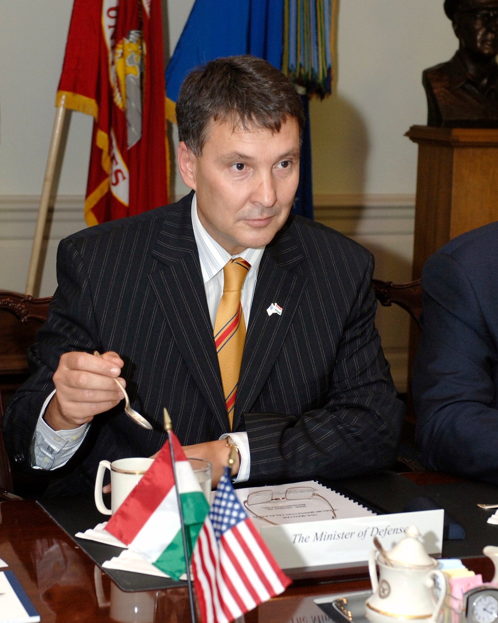 Hungary's Minister of Defense Ferenc Juhasz meets with Secretary Rumsfeld in the Pentagon.