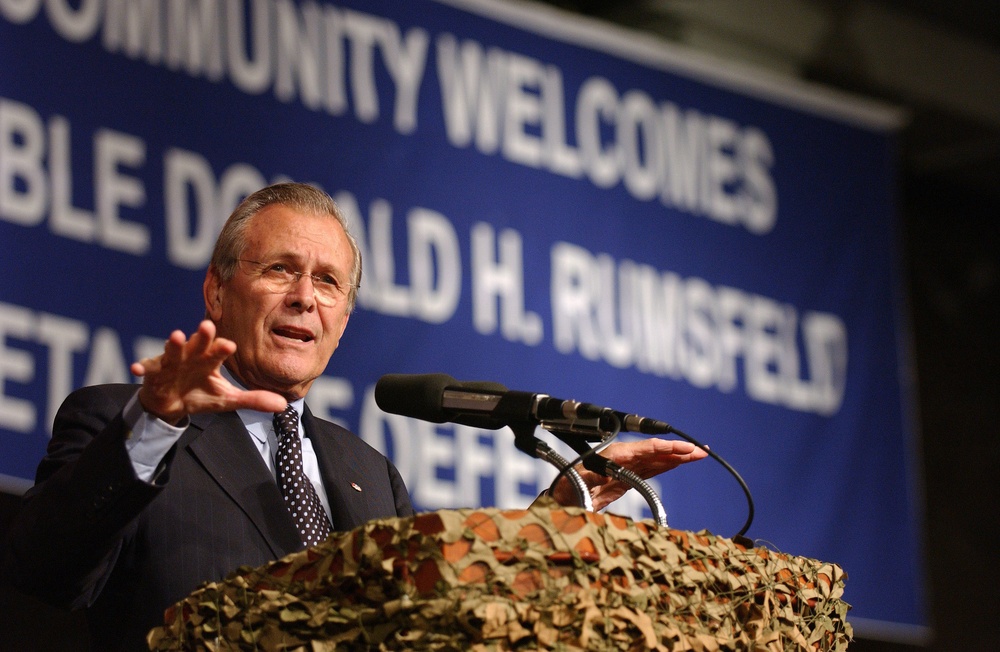 Secretary Rumsfeld addresses the audience at Yongsan Garrison.