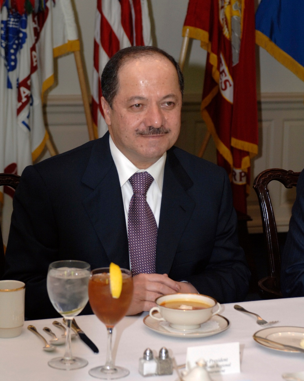 President of the Iraqi Kurdistan Regional Government Masoud Barzani meets with Secretary Rumsfeld.