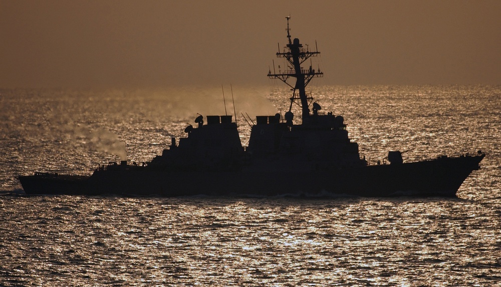 The guided-missile destroyer USS Donald Cook (DDG 75) steams in the Persian Gulf.