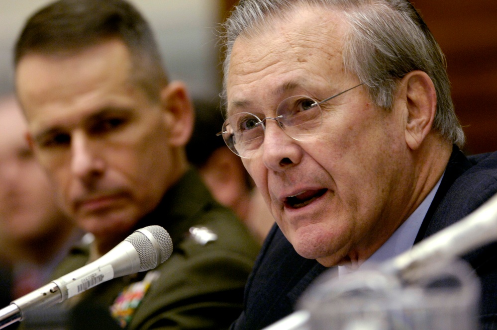 Secretary of Defense Donald H. Rumsfeld delivers his opening remarks.