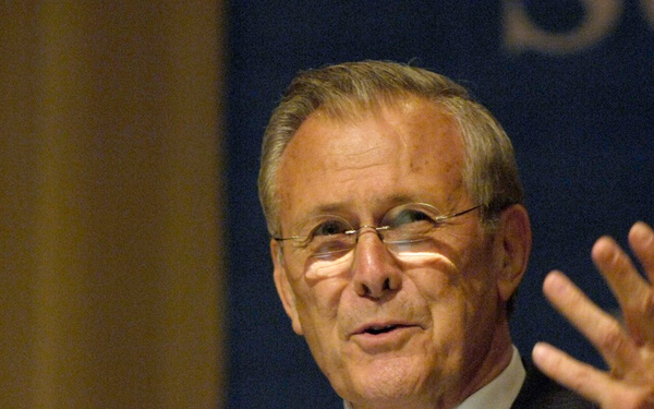 Secretary Rumsfeld addresses an audience of business and political leaders.