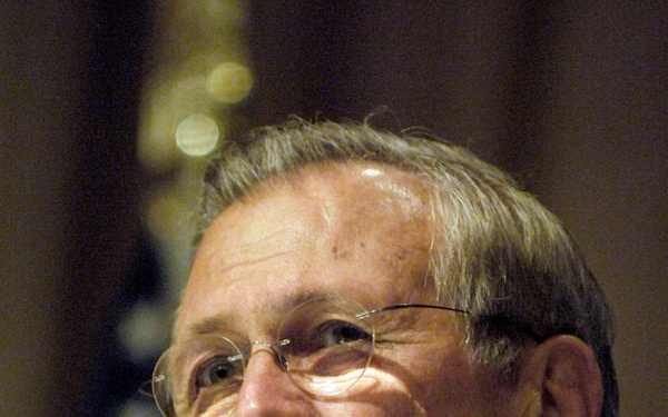 Secretary Rumsfeld addresses an audience of business and political leaders.