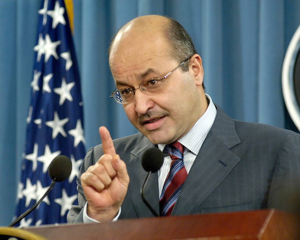 Iraq's Deputy Prime Minister Barham Salih conducts a press conference.