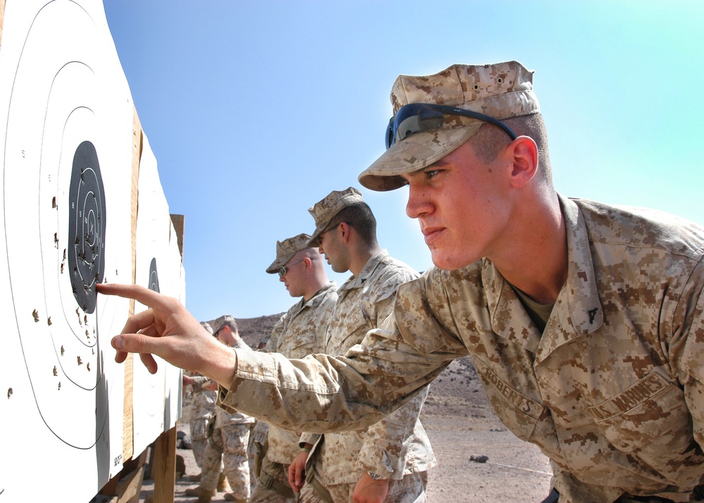Marine Lance Cpl. Derek Roberts adds his score.