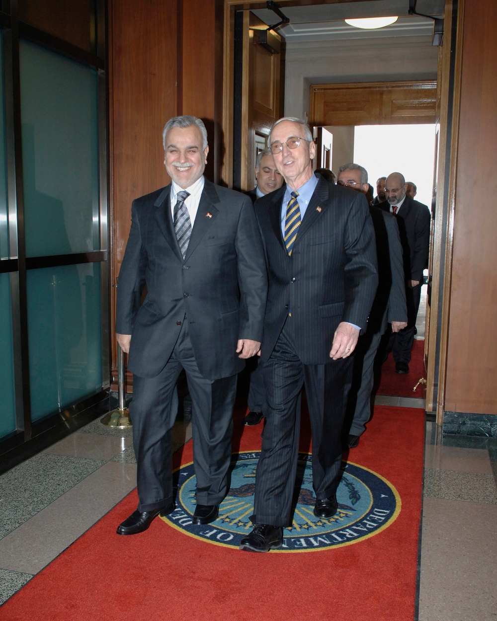 Deputy Secretary England escorts Iraqi Vice President Traq Al-Hashimi into the Pentagon.