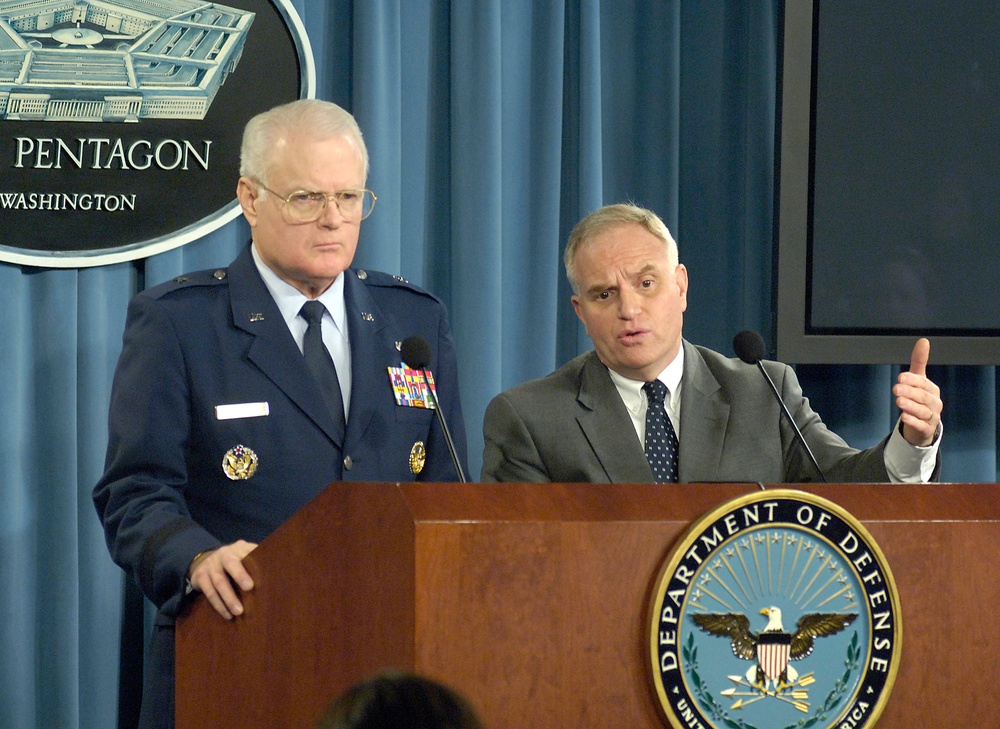 Brig. Gen. Thomas Hemmingway and Principal Deputy General Counsel Dan Dell'Orto brief reporters.