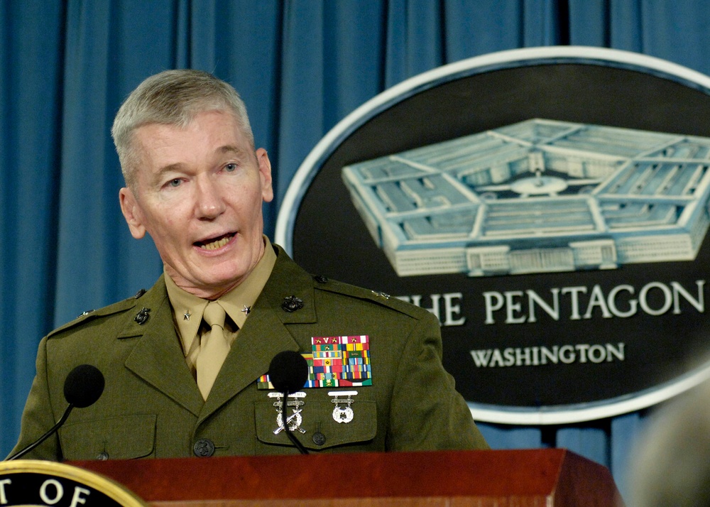 Brig. Gen. John Toolan, U.S. Marine Corps, gives reporters an update.