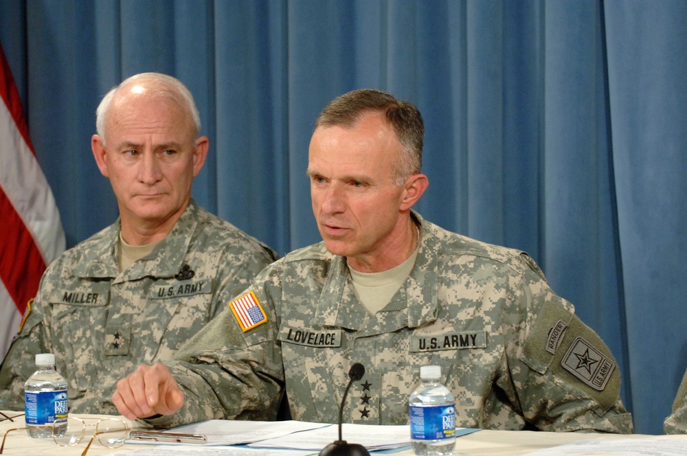 Lt. Gen. James L. Lovelace responds to a reporter's question.