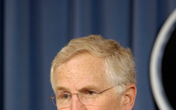 Dr. S. Ward Casscells makes opening remarks at a press conference.