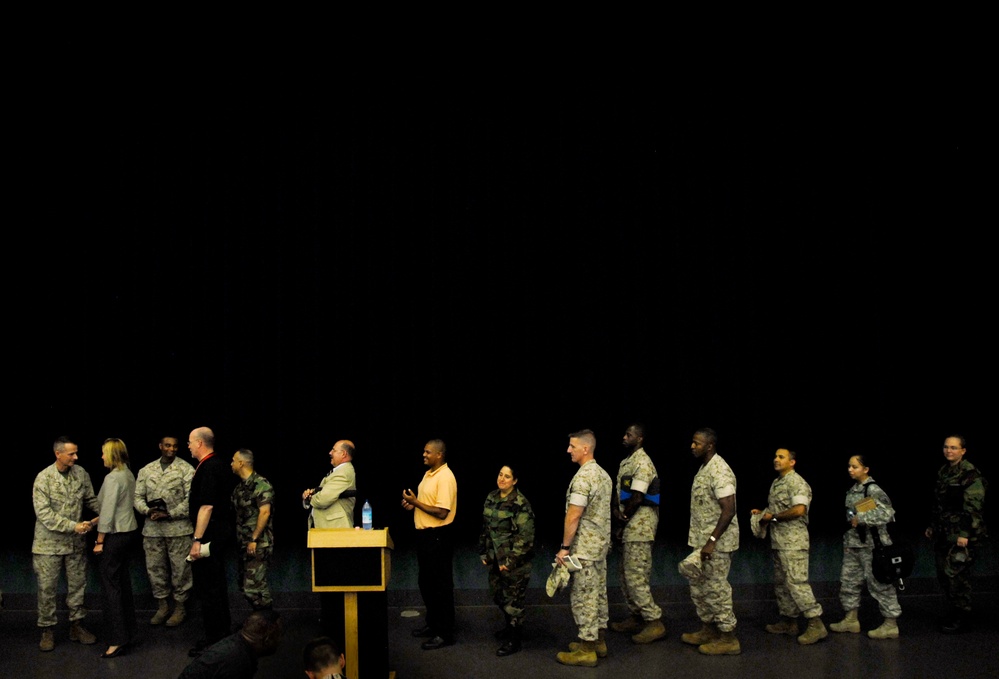 Gen. Peter Pace personally thanks approximately 500 of the U.S. European Command staff.