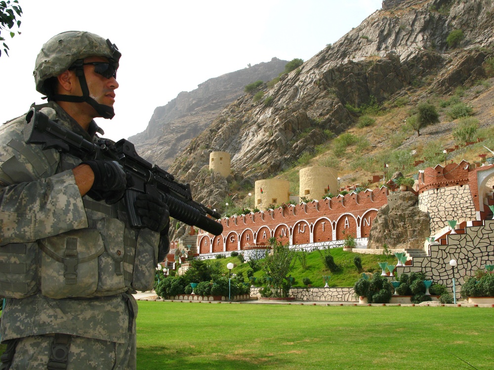 Sgt. Michael Espejo stands a security watch at Torkham Gate.