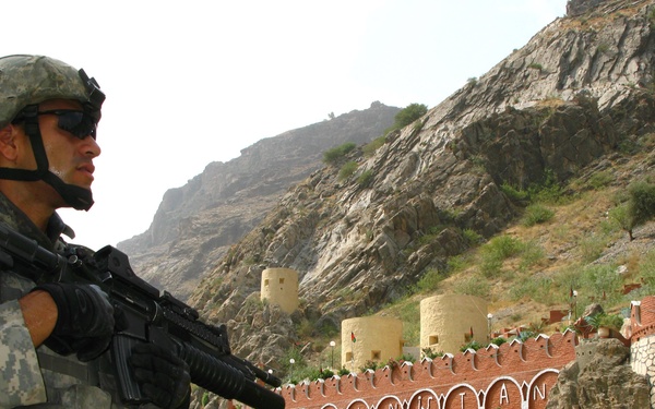 Sgt. Michael Espejo stands a security watch at Torkham Gate.