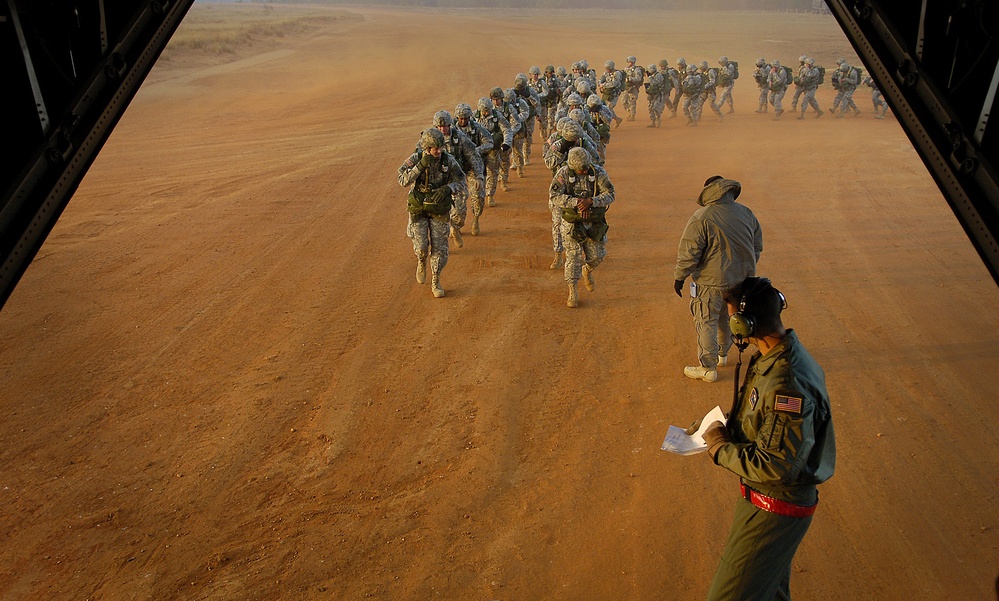 U.S. Army paratroopers line up. U.S. Army paratroopers line up.