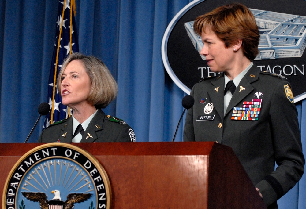 Col. Patricia Horoho answers a reporter's question.