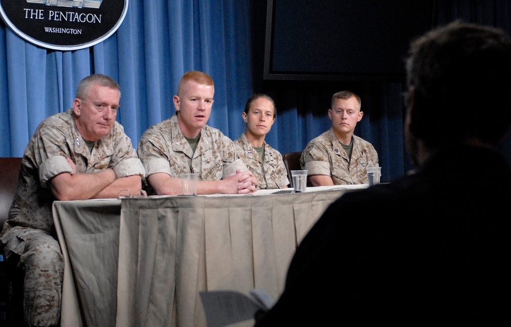 Lt. Col. Paul Rock answers a reporter's question.