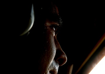 Airman 1st Class Nicholas Greer scans the skies.