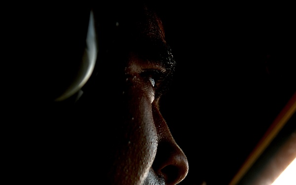 Airman 1st Class Nicholas Greer scans the skies.