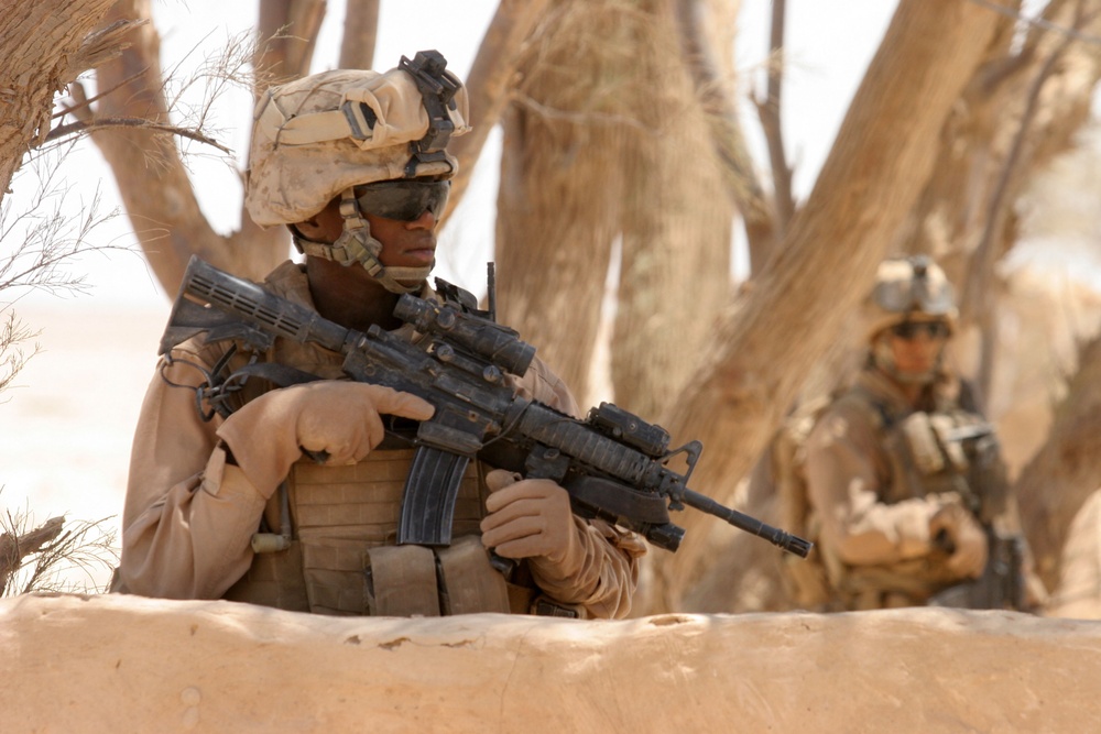 U.S. Marines stand guard in the Salah Ad Din Province.