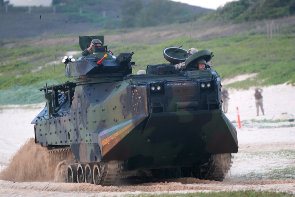 U.S. Marines participate in an amphibious assault vehicle landing.