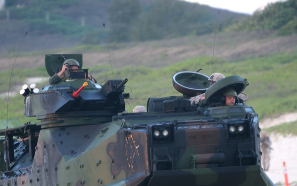U.S. Marines participate in an amphibious assault vehicle landing.