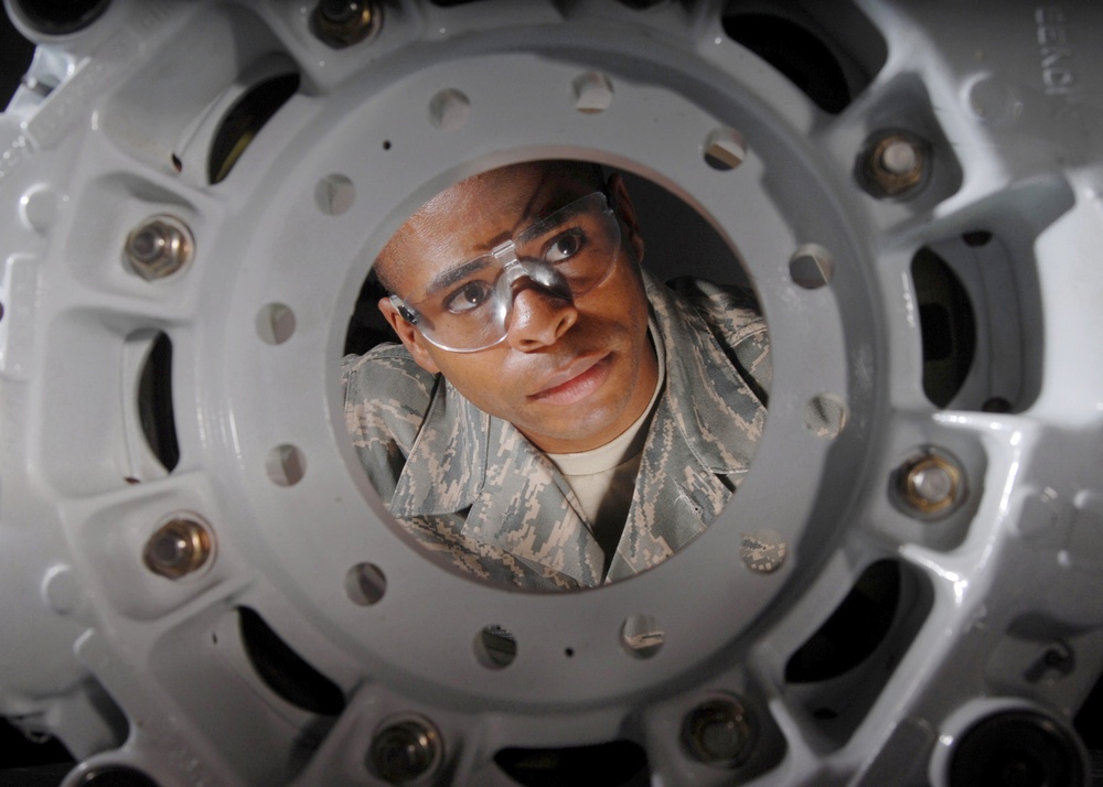 Tech. Sgt. Alan L. Scott visually inspects.