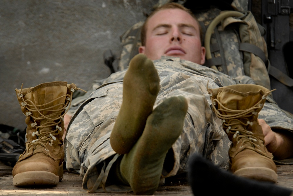 A U.S. service member takes a break.