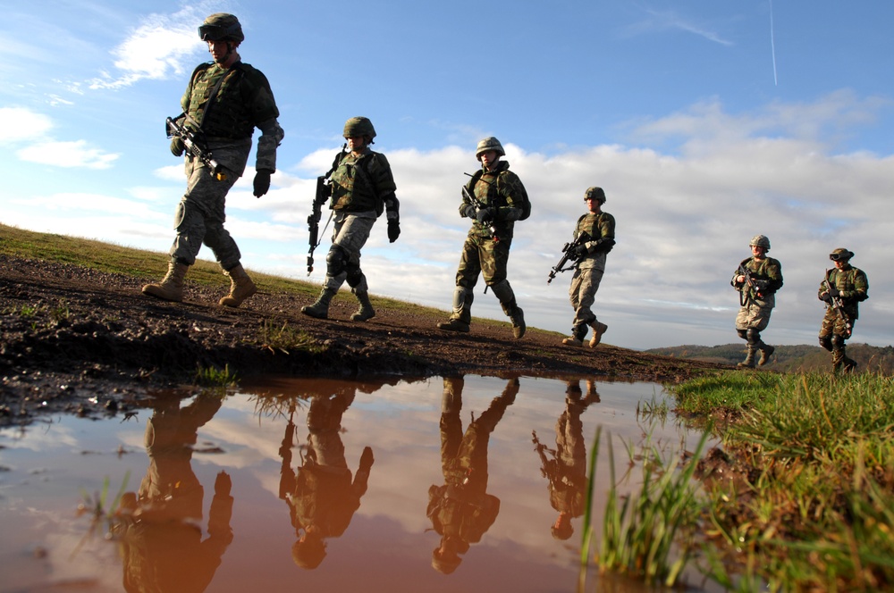 U.S. Air Force security forces airmen participate in a mounted operations exercise.