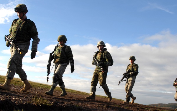 U.S. Air Force security forces airmen participate in a mounted operations exercise.
