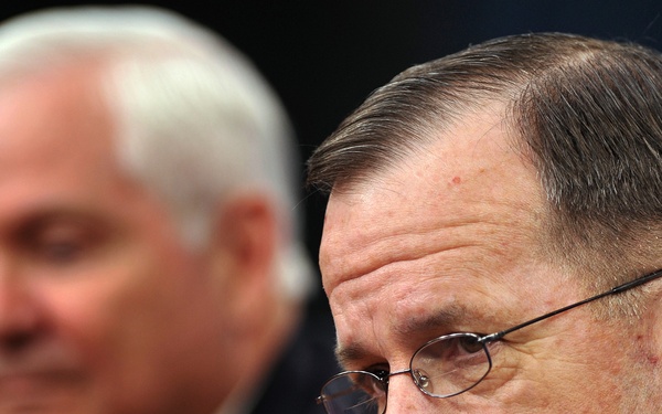 Adm. Michael Mullen answers a reporter’s question.