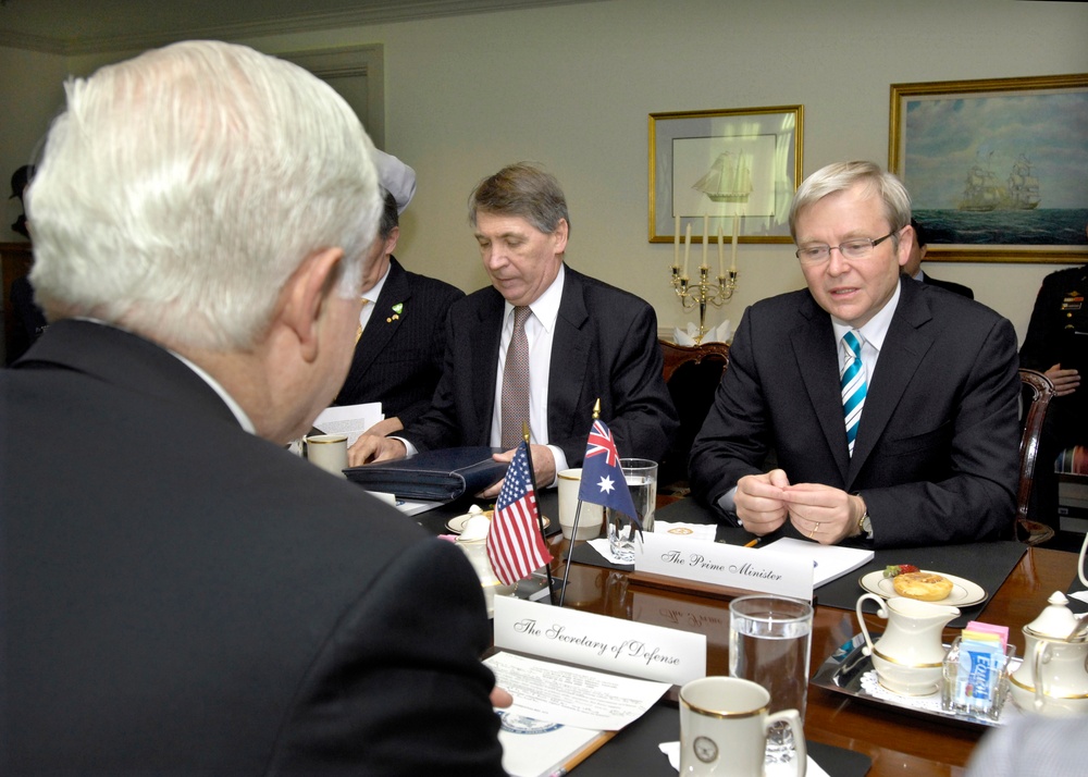 Australian Prime Minister Kevin Rudd meets with Secretary Gates.