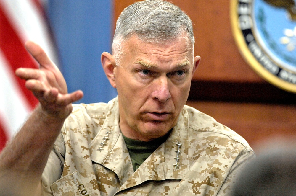 Gen. James T. Conway conducts a roundtable with reporters.