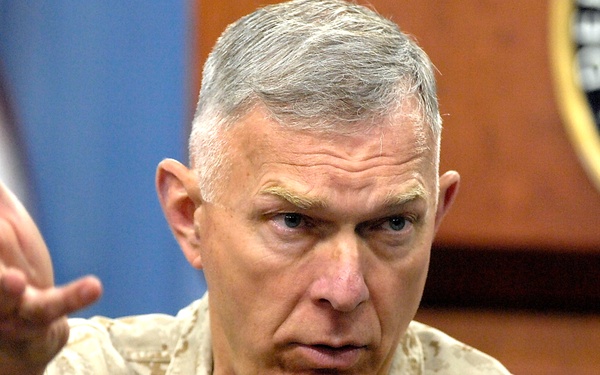 Gen. James T. Conway conducts a roundtable with reporters.