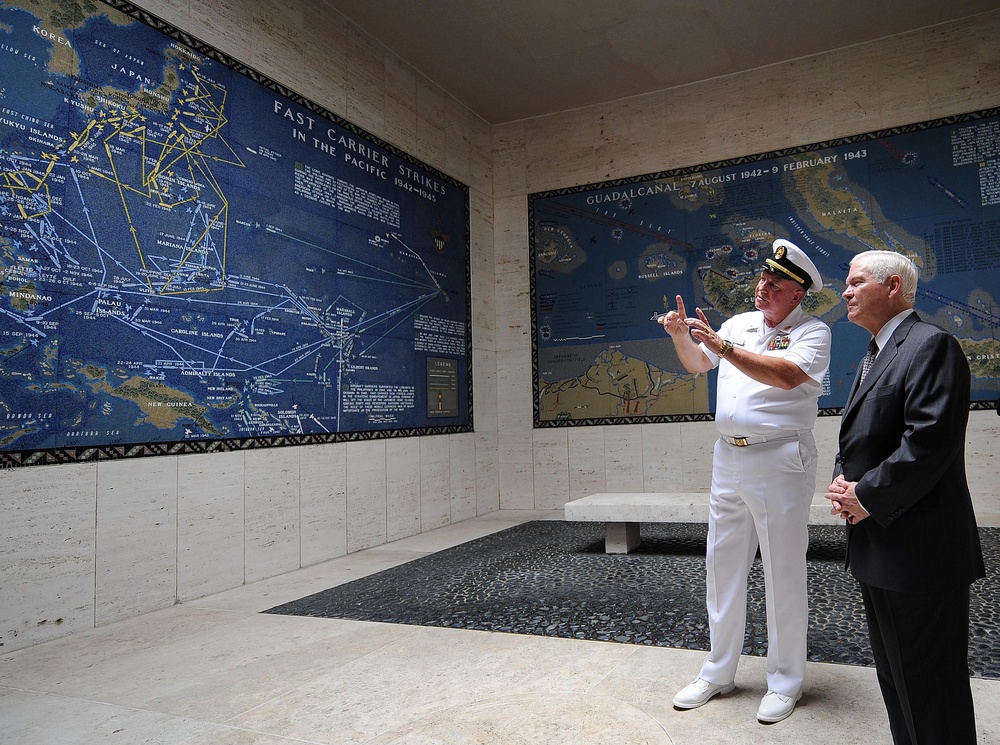 Secretary Gates receives a tour of the Manila American Cemetery and Memorial.