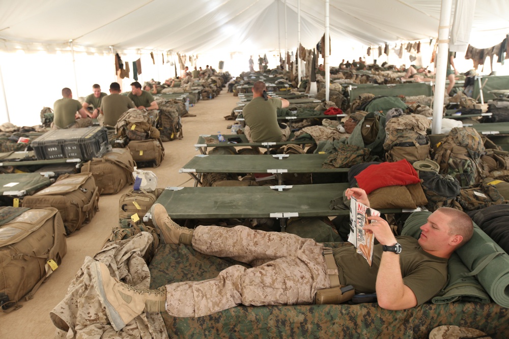 U.S. Marines relax at Camp Leatherneck, Afghanistan.