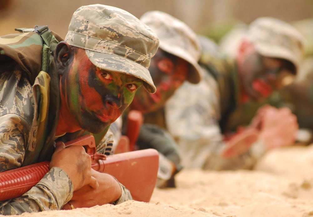 U.S. Air Force airmen simulate an enemy attack during a North Star exercise.