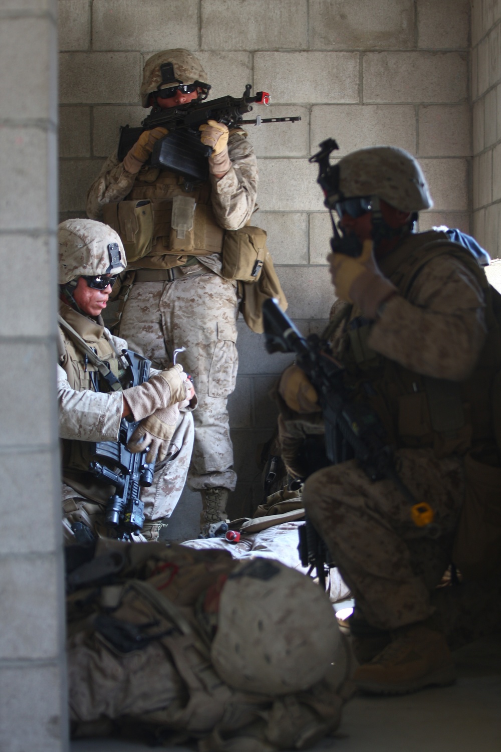 U.S. Marines prepare to evacuate mock casualties during a training exercise.
