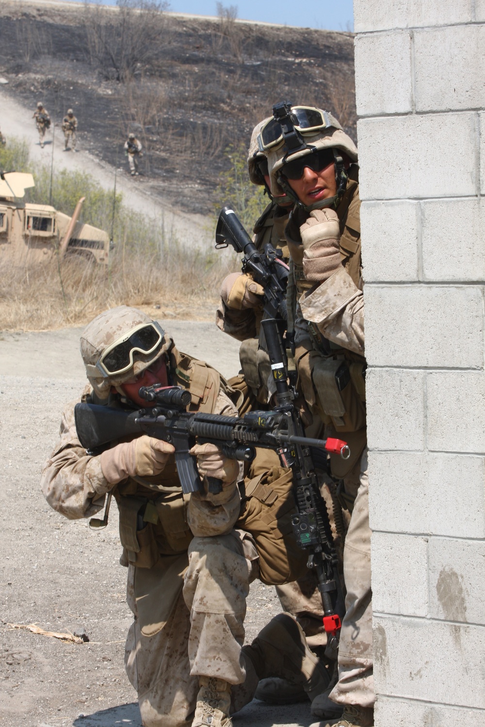 U.S. Marines ambush a simulated village during a training exercise.