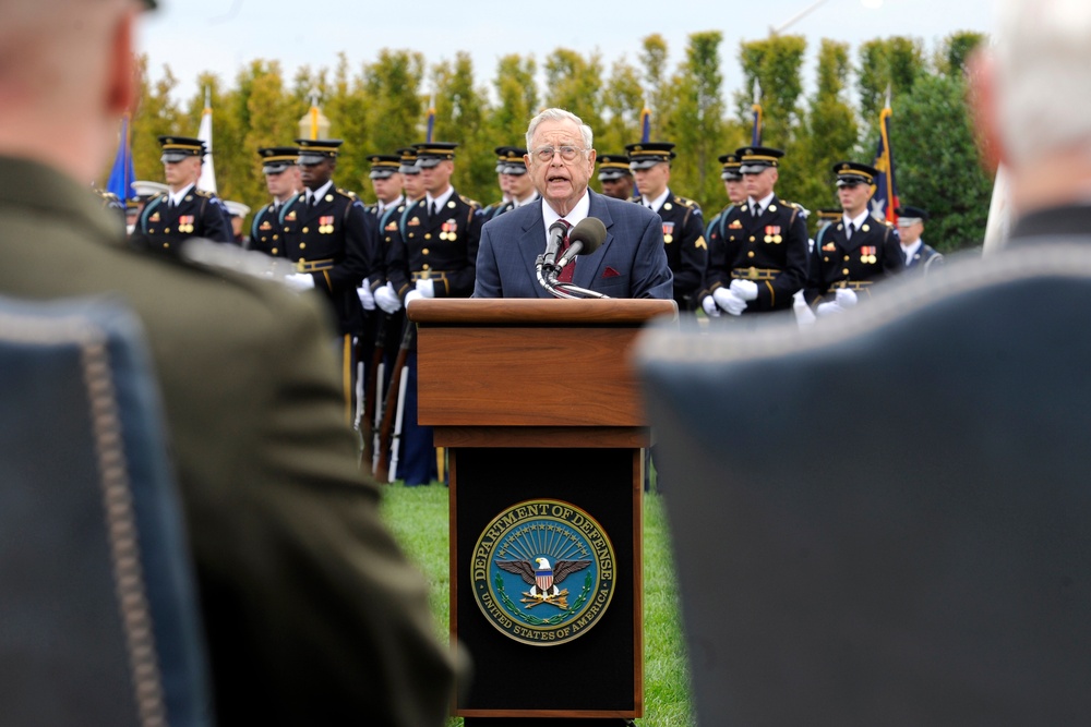 Jeremiah A. Denton Jr. addresses the audience during the National POW/MIA Recognition Day Ceremony.