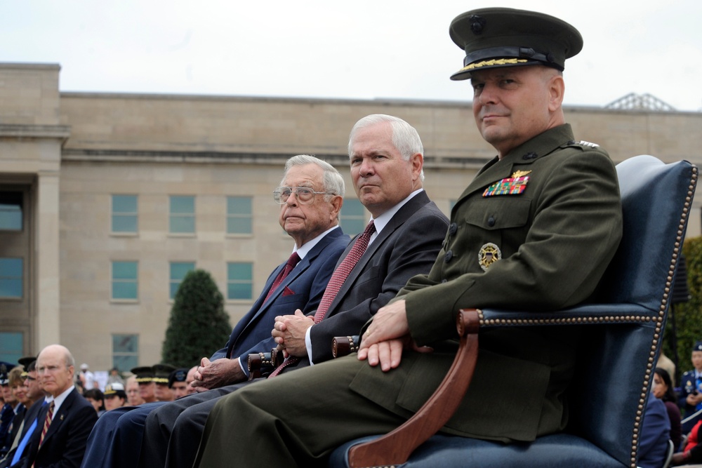 Jeremiah A. Denton Jr., Secretary Gates and Gen. James E. Cartwright attend the National POW/MIA Recognition Day Ceremony.