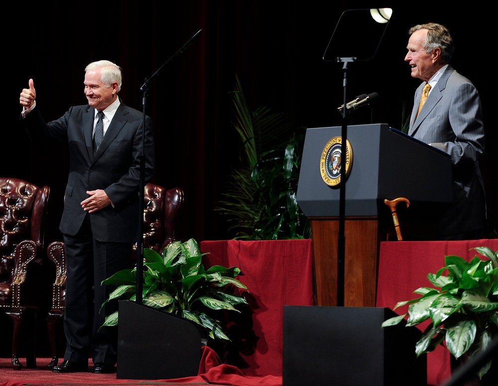 Secretary Gates is introduced by former President George H.W. Bush.