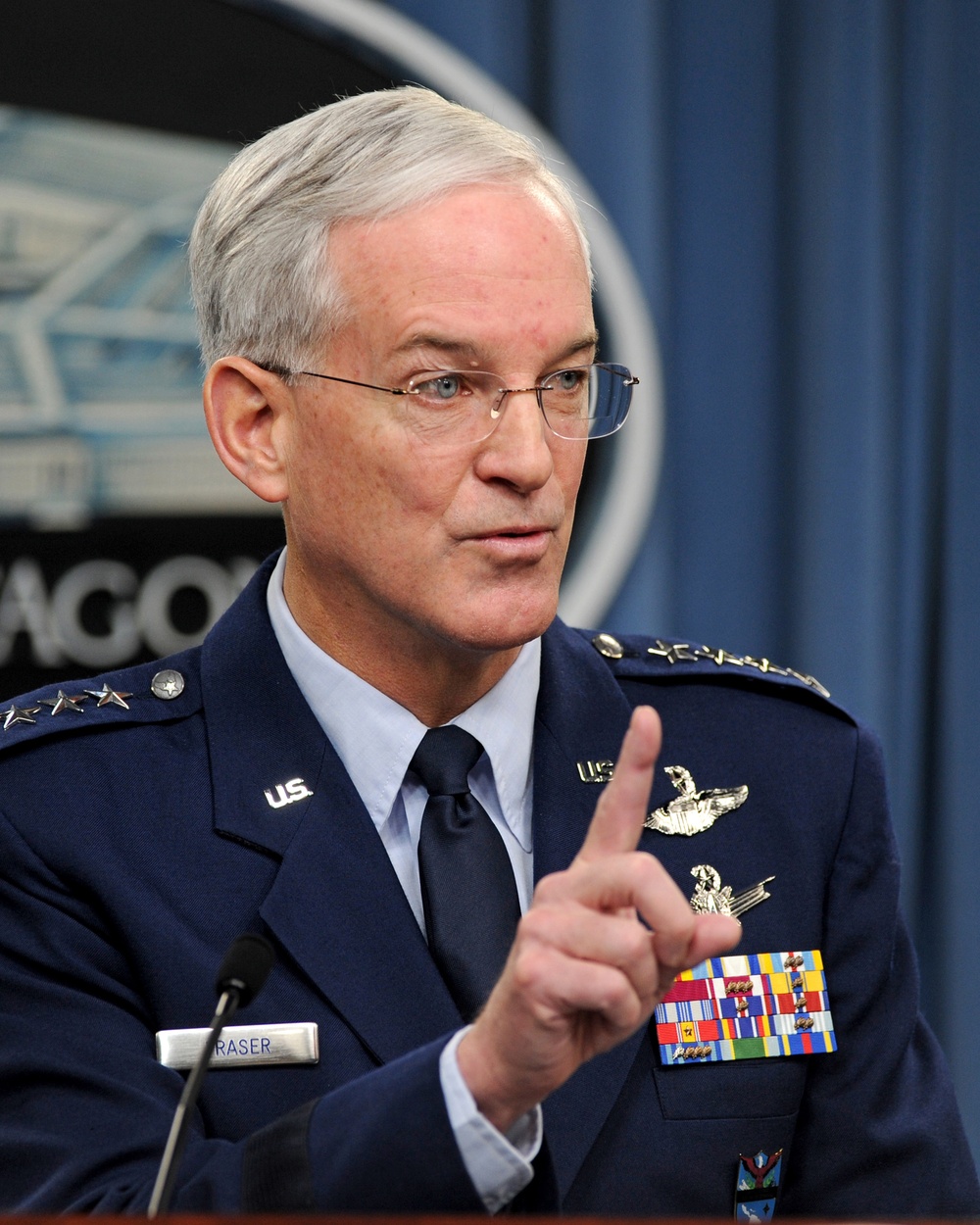 Gen. Douglas Fraser conducts a press briefing in the Pentagon.