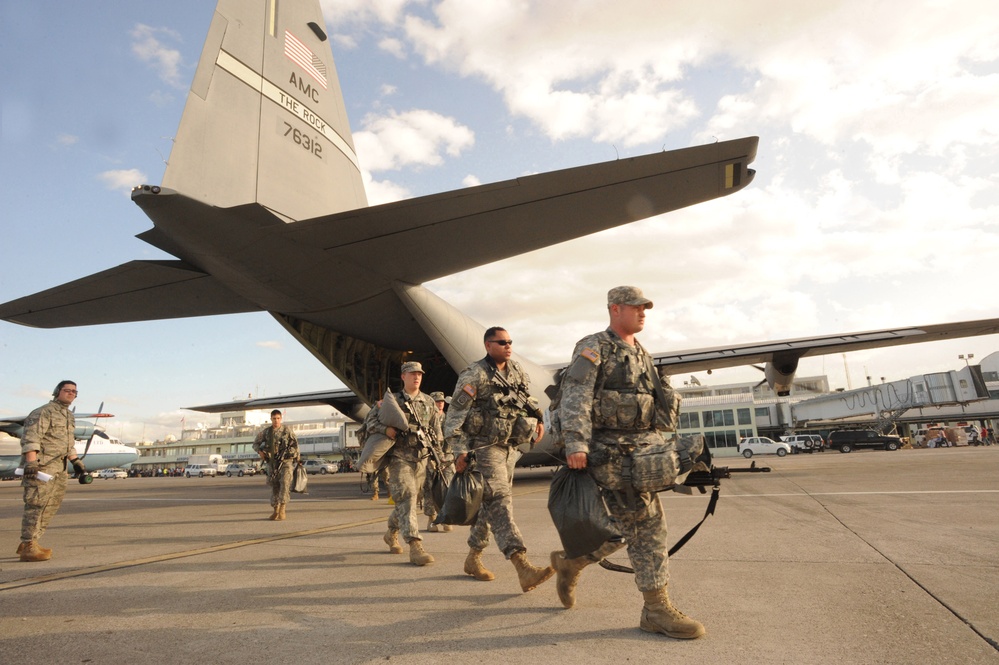 U.S. Army soldiers arrive at Toussaint L’Ouverture International Airport.