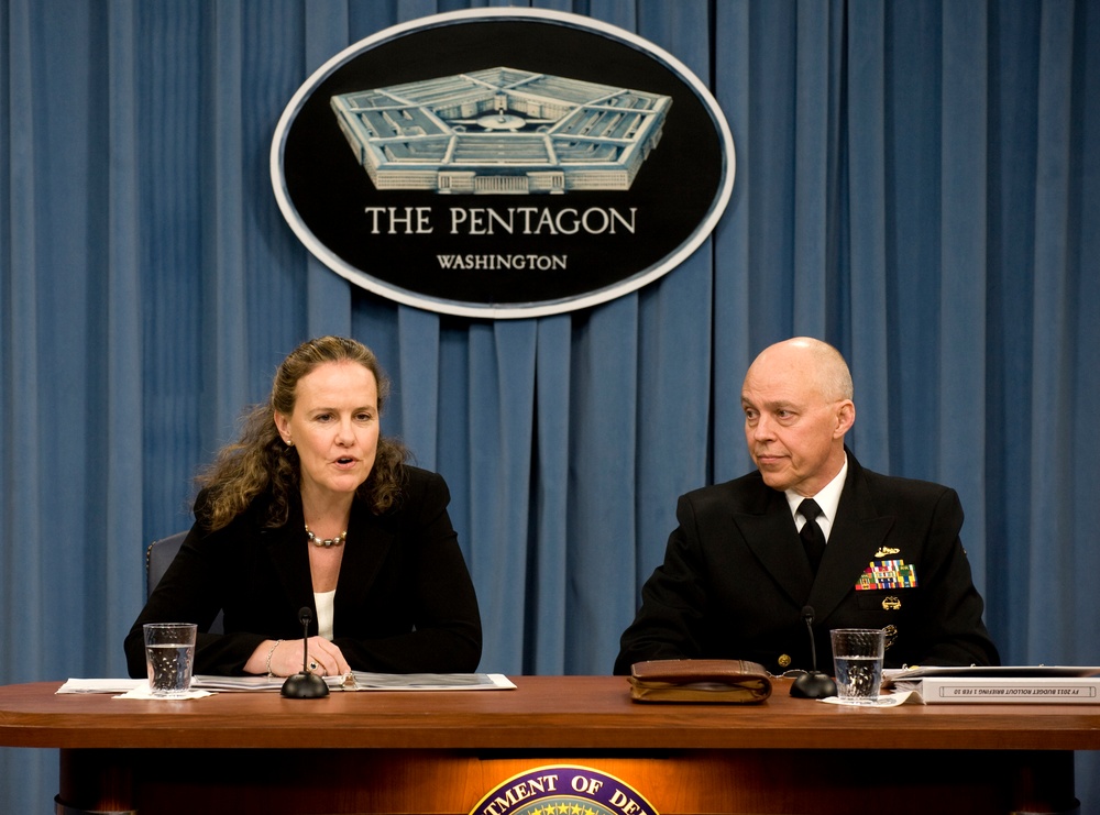 Under Secretary of Defense for Policy Michele Flournoy conducts a press conference.